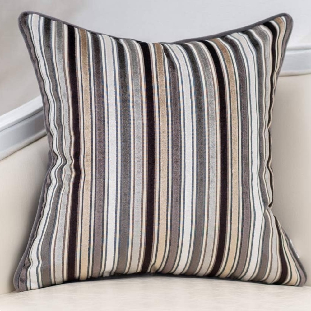 Pair RICH VELVET Grey Striped Throw Pillow Covers (pillow inserts not included)